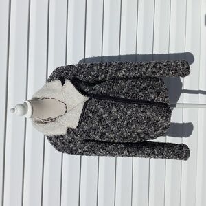 Lou & Grey Black and Cream Teddy Moto Side Zip Jacket With Zip Pockets Size XS